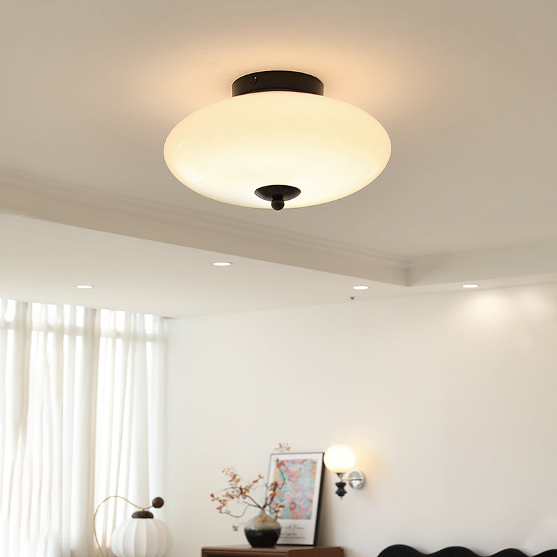 Modern Mid-Century Iron & Glass Oval LED Semi-Flush Mount Ceiling Light