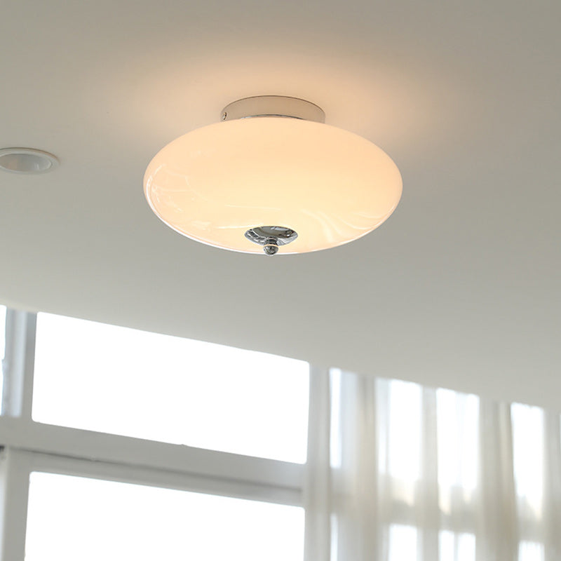 Modern Mid-Century Iron & Glass Oval LED Semi-Flush Mount Ceiling Light