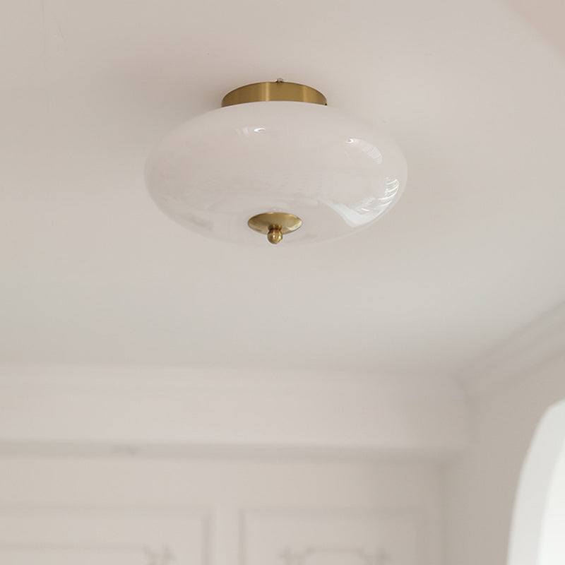 Modern Mid-Century Iron & Glass Oval LED Semi-Flush Mount Ceiling Light