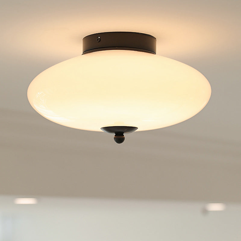 Modern Mid-Century Iron & Glass Oval LED Semi-Flush Mount Ceiling Light