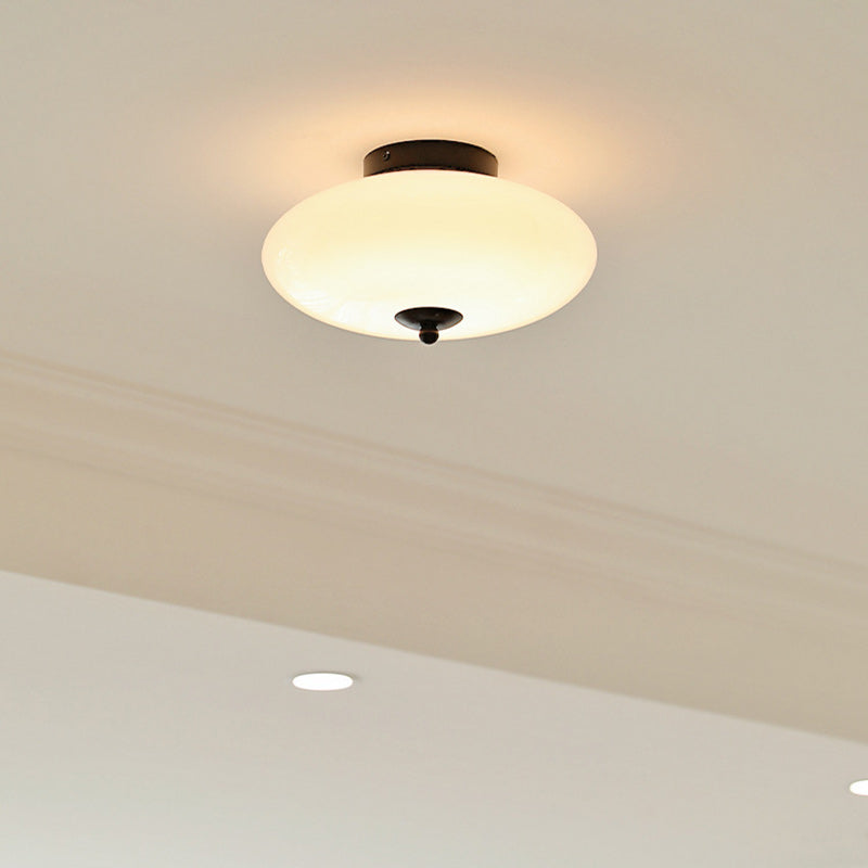 Modern Mid-Century Iron & Glass Oval LED Semi-Flush Mount Ceiling Light