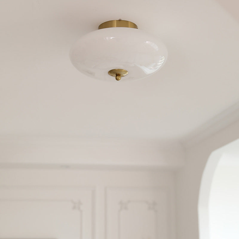 Modern Mid-Century Iron & Glass Oval LED Semi-Flush Mount Ceiling Light