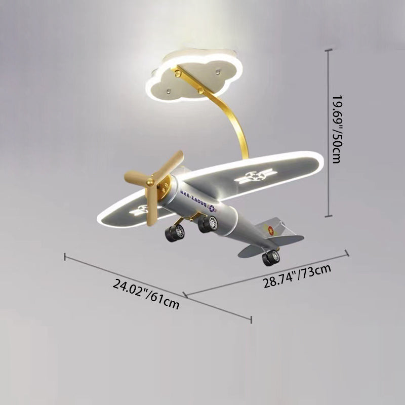 Contemporary Creative Metal Acrylic Airplane Shape LED Semi-Flush Mount Ceiling Light Kids Bedroom Living Room Decor Aircraft Theme Lighting Modern Kidsroom Fixture Stylish Home Illumination Unique Ceiling Decor Decorative Airplane Pendant Light for Child