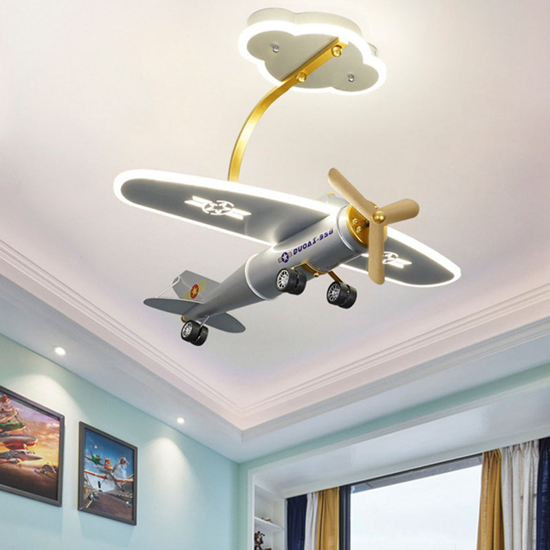 Contemporary Creative Metal Acrylic Airplane Shape LED Semi-Flush Mount Ceiling Light Kids Bedroom Living Room Decor Aircraft Theme Lighting Modern Kidsroom Fixture Stylish Home Illumination Unique Ceiling Decor Decorative Airplane Pendant Light for Child