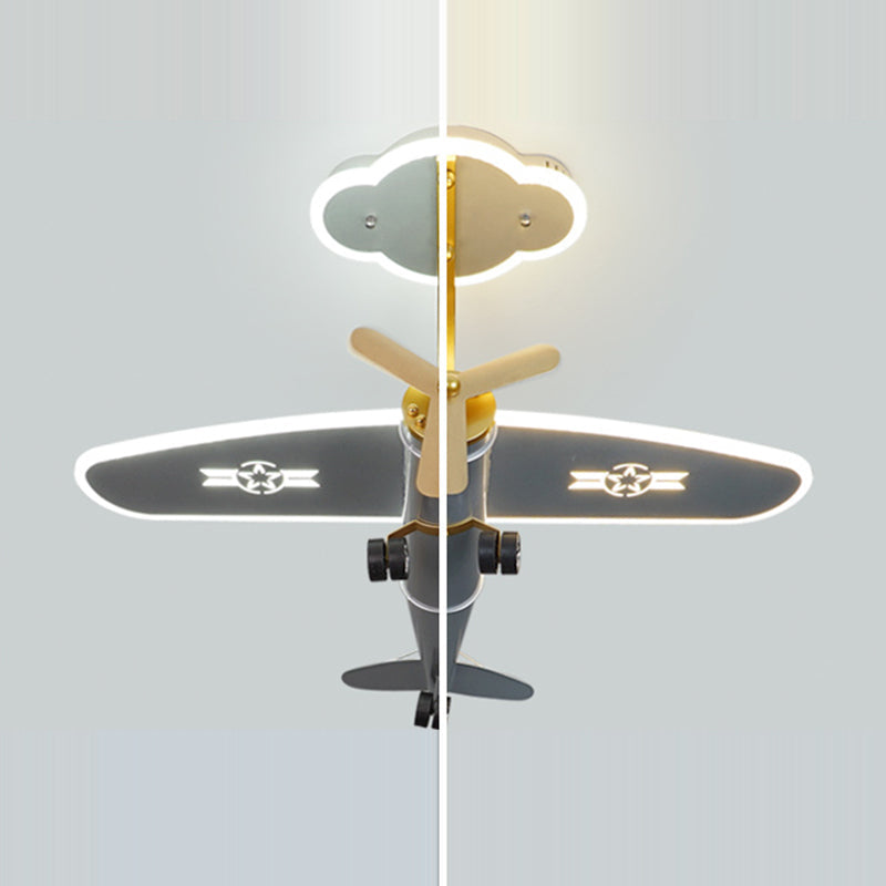 Contemporary Creative Metal Acrylic Airplane Shape LED Semi-Flush Mount Ceiling Light Kids Bedroom Living Room Decor Aircraft Theme Lighting Modern Kidsroom Fixture Stylish Home Illumination Unique Ceiling Decor Decorative Airplane Pendant Light for Child
