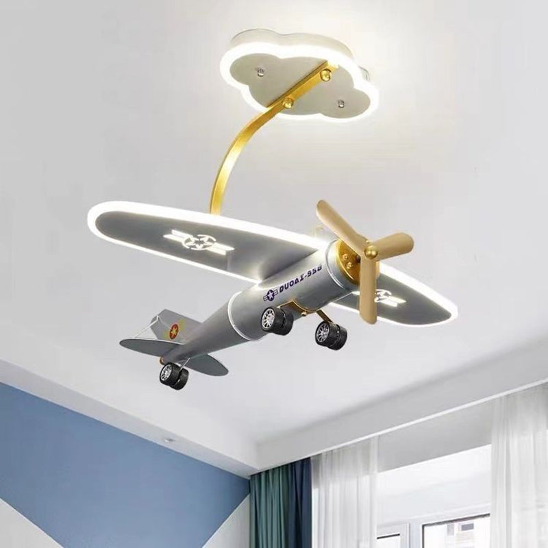 Contemporary Creative Metal Acrylic Airplane Shape LED Semi-Flush Mount Ceiling Light Kids Bedroom Living Room Decor Aircraft Theme Lighting Modern Kidsroom Fixture Stylish Home Illumination Unique Ceiling Decor Decorative Airplane Pendant Light for Child