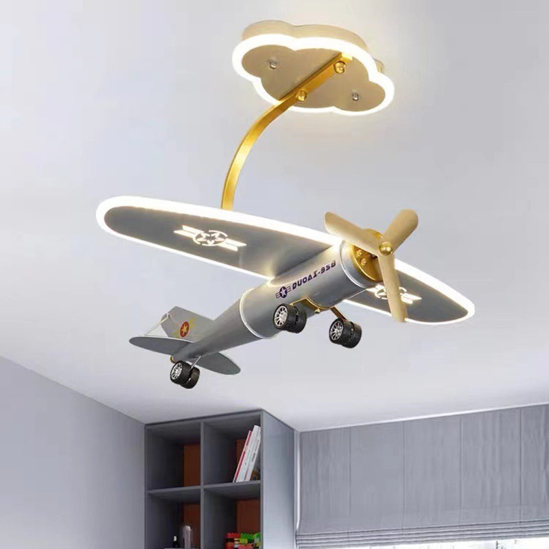 Contemporary Creative Metal Acrylic Airplane Shape LED Semi-Flush Mount Ceiling Light Kids Bedroom Living Room Decor Aircraft Theme Lighting Modern Kidsroom Fixture Stylish Home Illumination Unique Ceiling Decor Decorative Airplane Pendant Light for Child