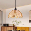Traditional Japanese Rattan Pendant Light - Adjustable Cord 1-Light Fixture for Dining Room & Bedroom