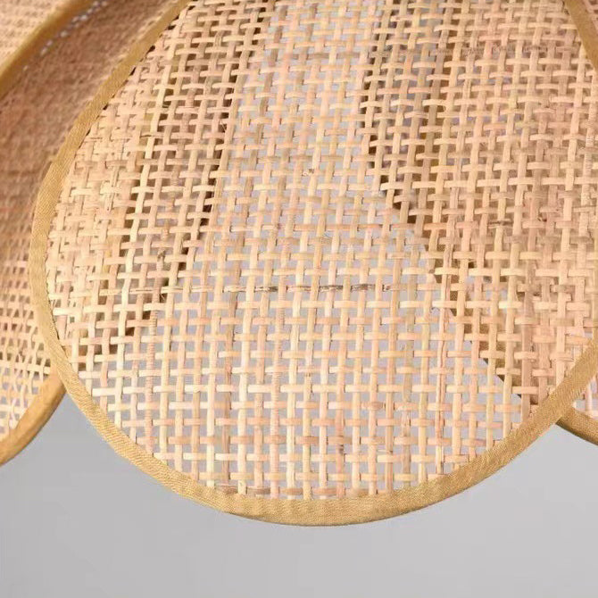Traditional Japanese Rattan Pendant Light - Adjustable Cord 1-Light Fixture for Dining Room & Bedroom