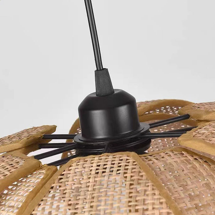 Traditional Japanese Rattan Pendant Light - Adjustable Cord 1-Light Fixture for Dining Room & Bedroom