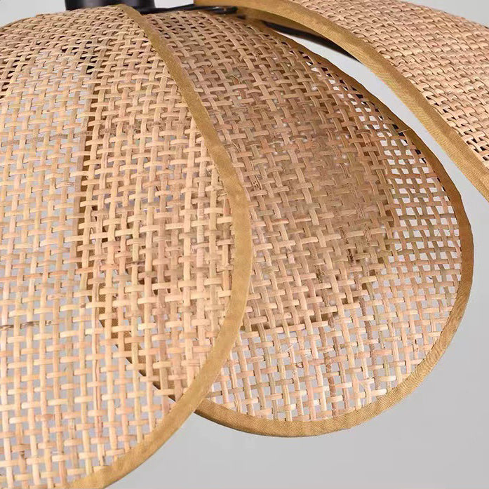 Traditional Japanese Rattan Pendant Light - Adjustable Cord 1-Light Fixture for Dining Room & Bedroom