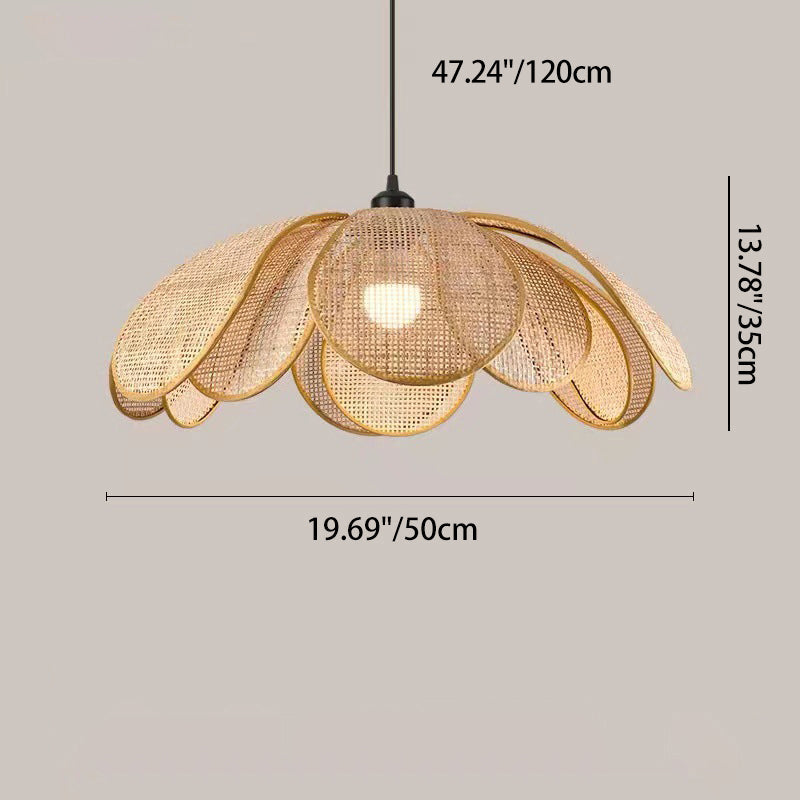 Traditional Japanese Rattan Pendant Light - Adjustable Cord 1-Light Fixture for Dining Room & Bedroom