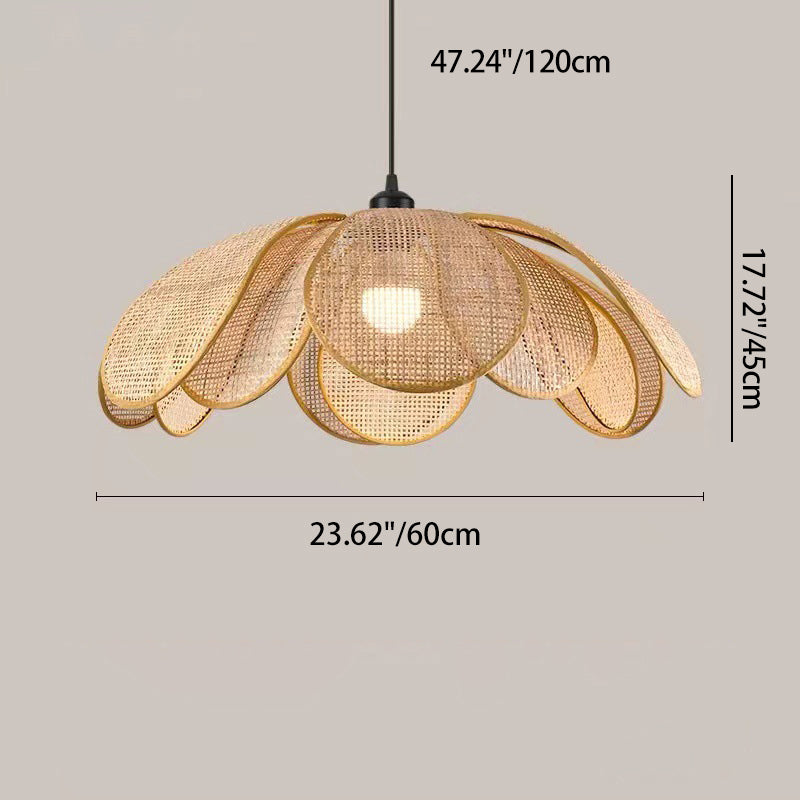 Traditional Japanese Rattan Pendant Light - Adjustable Cord 1-Light Fixture for Dining Room & Bedroom