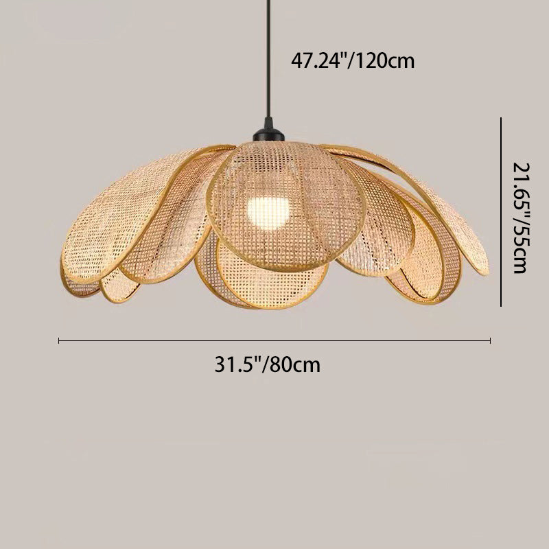 Traditional Japanese Rattan Pendant Light - Adjustable Cord 1-Light Fixture for Dining Room & Bedroom