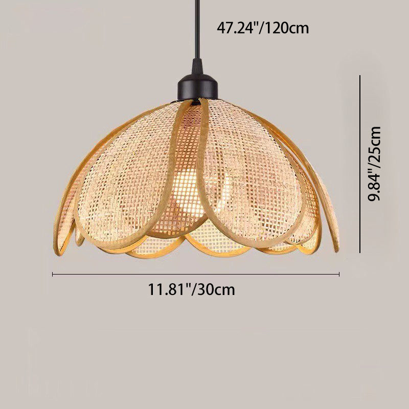 Traditional Japanese Rattan Pendant Light - Adjustable Cord 1-Light Fixture for Dining Room & Bedroom
