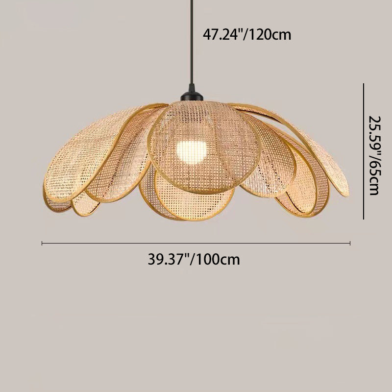 Traditional Japanese Rattan Pendant Light - Adjustable Cord 1-Light Fixture for Dining Room & Bedroom