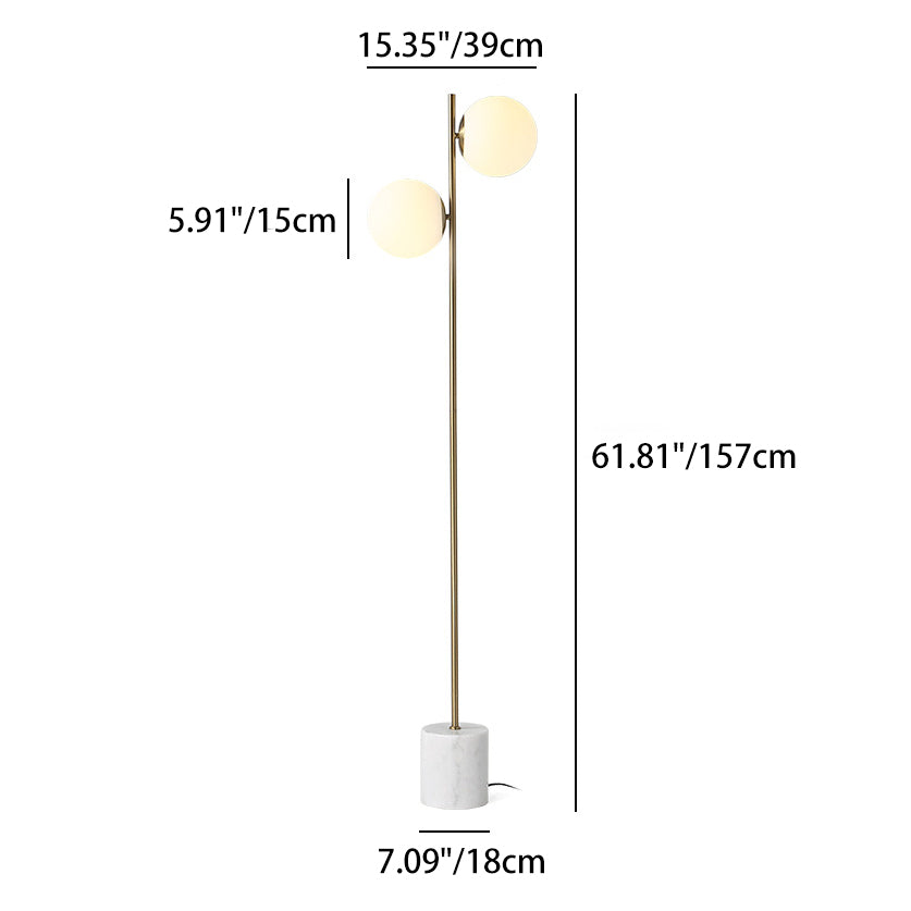 Contemporary Nordic Marble Metal & Glass 2-Light Floor Lamp for Living Room & Bedroom