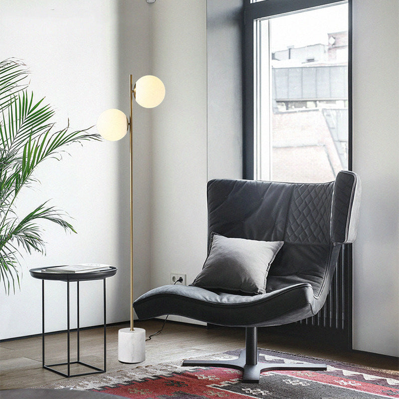 Contemporary Nordic Marble Metal & Glass 2-Light Floor Lamp for Living Room & Bedroom