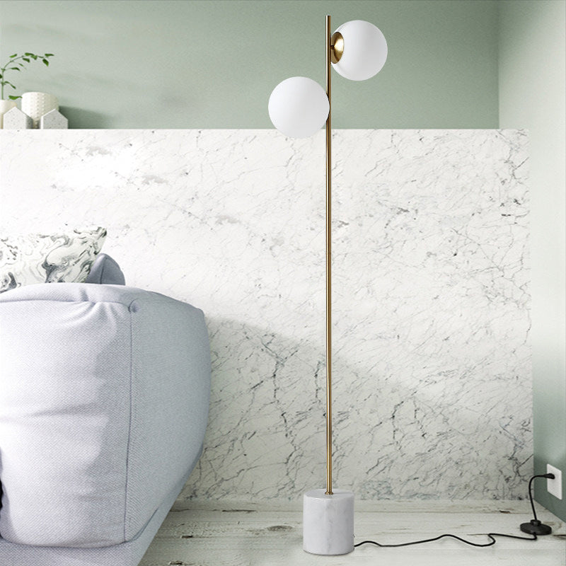Contemporary Nordic Marble Metal & Glass 2-Light Floor Lamp for Living Room & Bedroom