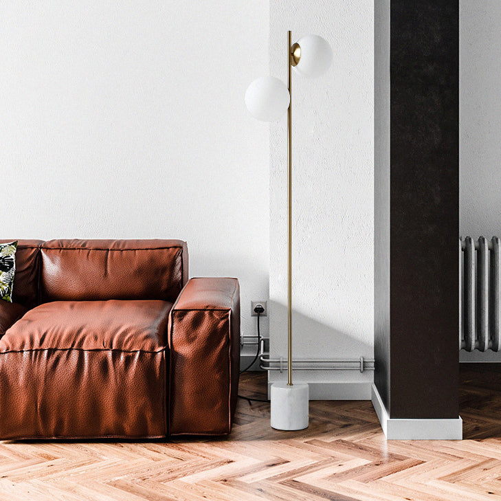 Contemporary Nordic Marble Metal & Glass 2-Light Floor Lamp for Living Room & Bedroom