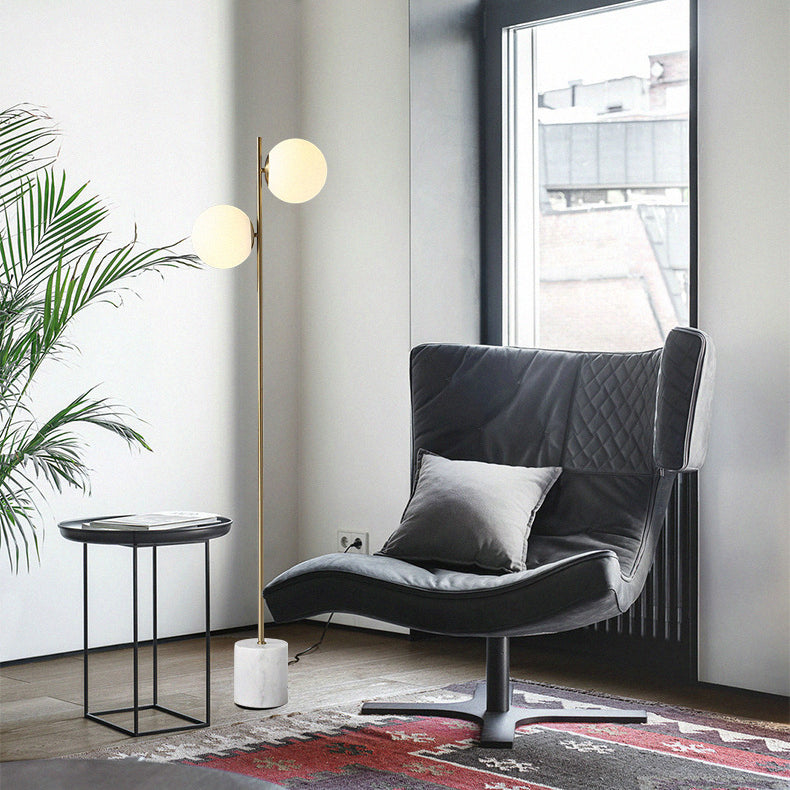 Contemporary Nordic Marble Metal & Glass 2-Light Floor Lamp for Living Room & Bedroom