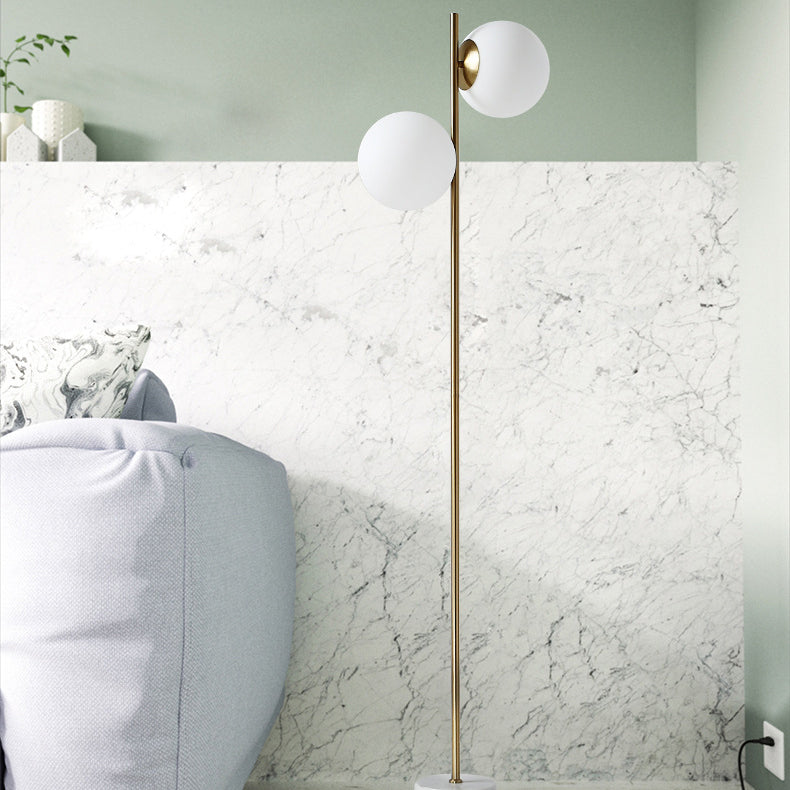 Contemporary Nordic Marble Metal & Glass 2-Light Floor Lamp for Living Room & Bedroom