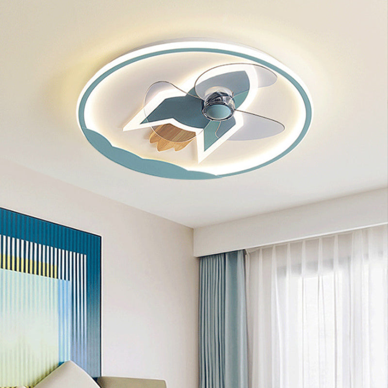 Airplane-Shaped Kids LED Ceiling Fan Light - Contemporary Iron Acrylic Flush Mount for Bedrooms