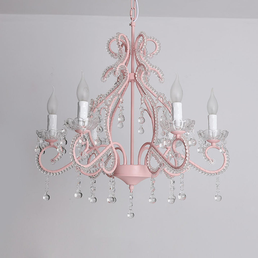 Traditional Farmhouse Crystal Iron Branch Bow 6-Light Chandelier for Living and Dining Rooms