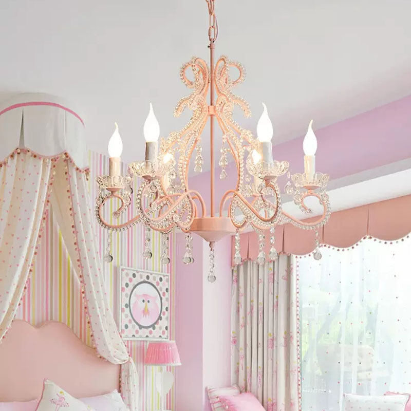 Traditional Farmhouse Crystal Iron Branch Bow 6-Light Chandelier for Living and Dining Rooms