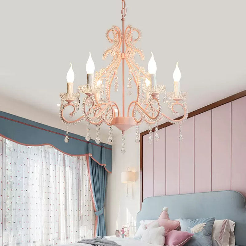 Traditional Farmhouse Crystal Iron Branch Bow 6-Light Chandelier for Living and Dining Rooms