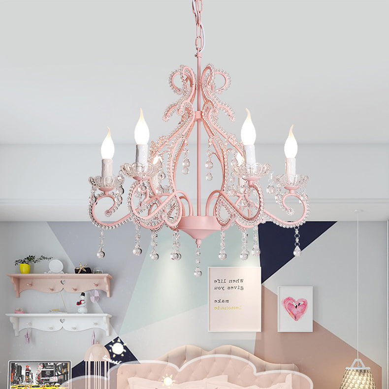 Traditional Farmhouse Crystal Iron Branch Bow 6-Light Chandelier for Living and Dining Rooms
