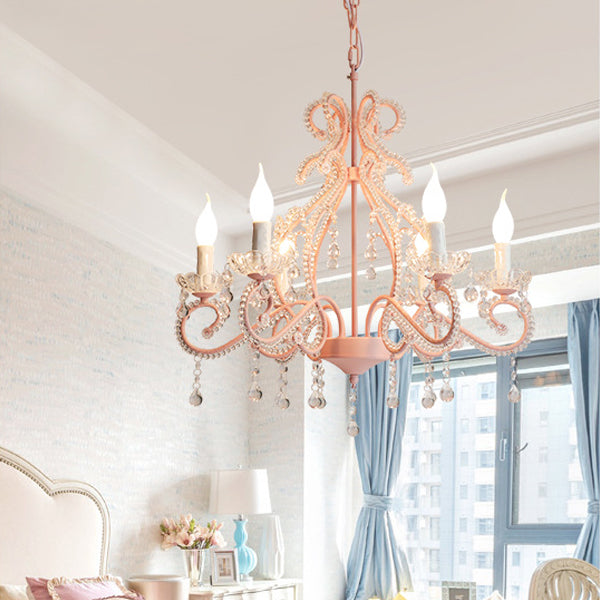 Traditional Farmhouse Crystal Iron Branch Bow 6-Light Chandelier for Living and Dining Rooms