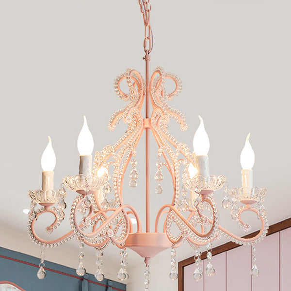 Traditional Farmhouse Crystal Iron Branch Bow 6-Light Chandelier for Living and Dining Rooms
