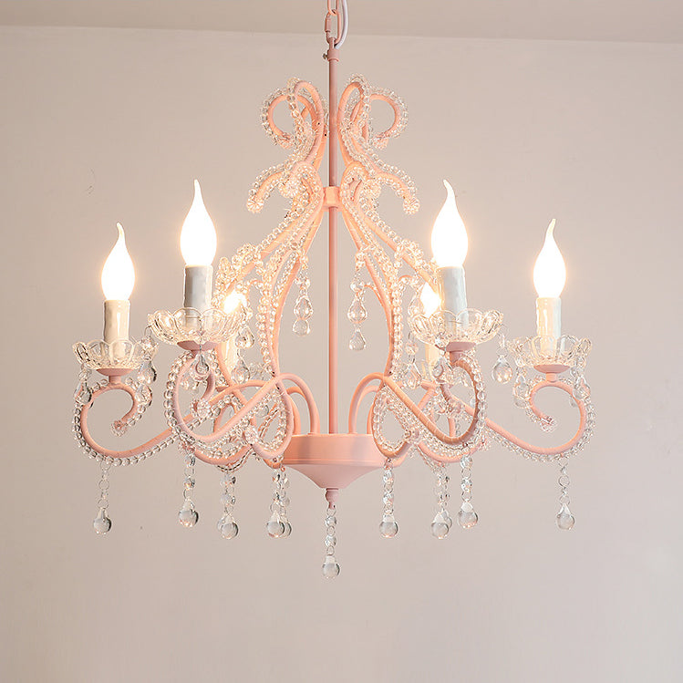 Traditional Farmhouse Crystal Iron Branch Bow 6-Light Chandelier for Living and Dining Rooms