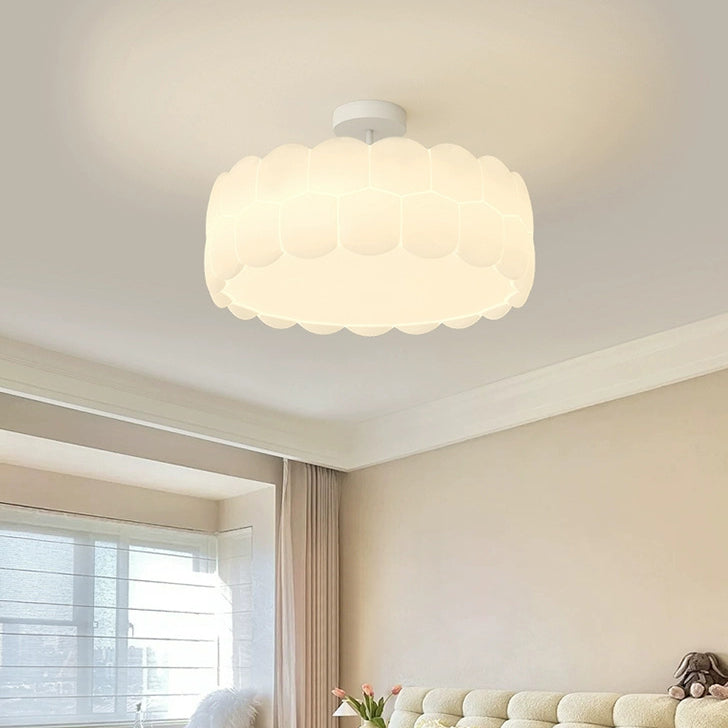 Modern Minimalist Wavy Round LED Semi-Flush Mount Ceiling Light for Bedroom & Living Room