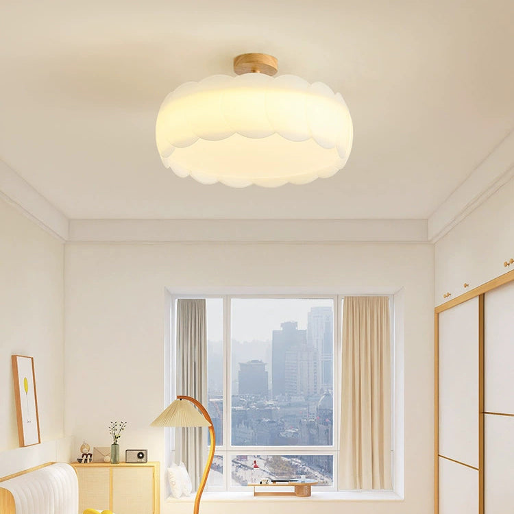 Modern Minimalist Wavy Round LED Semi-Flush Mount Ceiling Light for Bedroom & Living Room