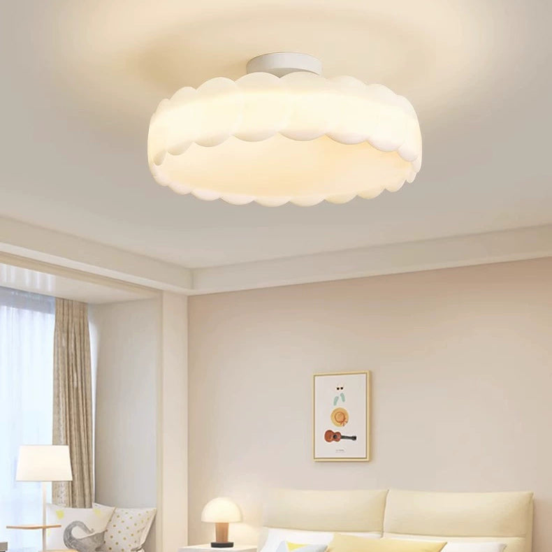 Modern Minimalist Wavy Round LED Semi-Flush Mount Ceiling Light for Bedroom & Living Room