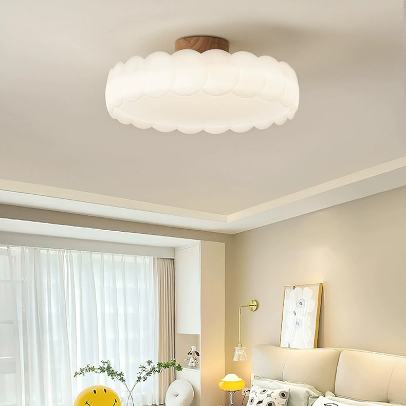 Modern Minimalist Wavy Round LED Semi-Flush Mount Ceiling Light for Bedroom & Living Room