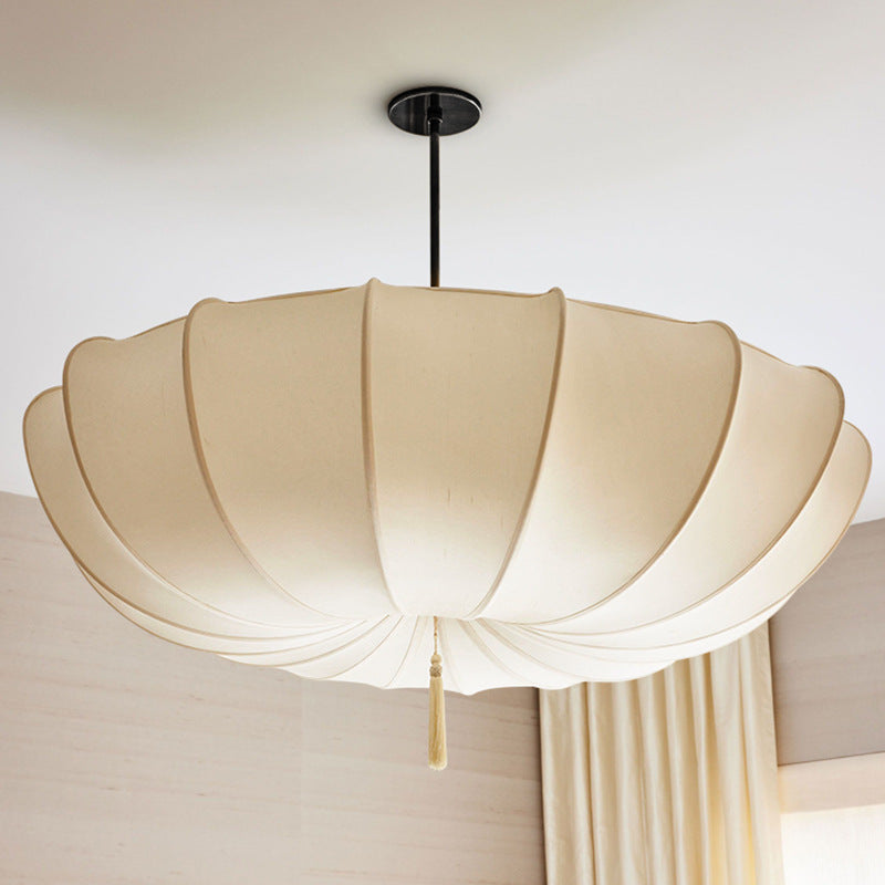 Traditional French Fabric Iron Pleated Tassel 3-Light Chandelier for Bedroom & Living Room
