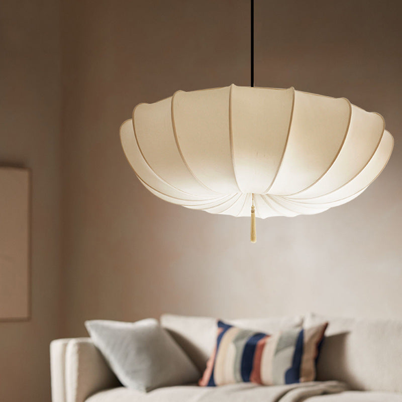 Traditional French Fabric Iron Pleated Tassel 3-Light Chandelier for Bedroom & Living Room
