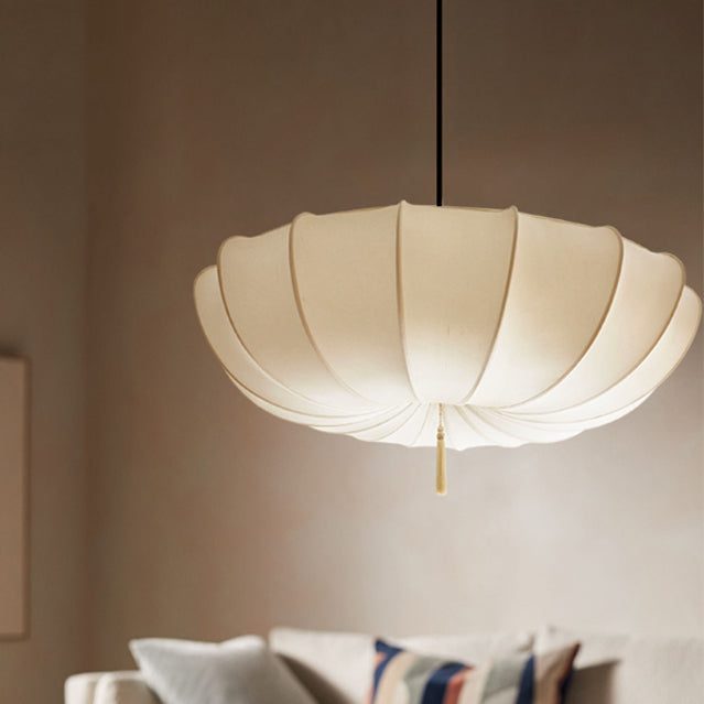 Traditional French Fabric Iron Pleated Tassel 3-Light Chandelier for Bedroom & Living Room