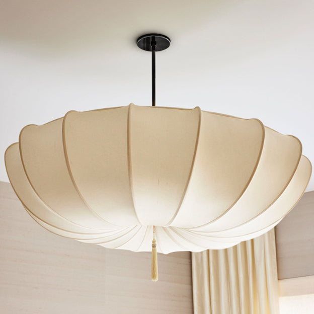 Traditional French Fabric Iron Pleated Tassel 3-Light Chandelier for Bedroom & Living Room