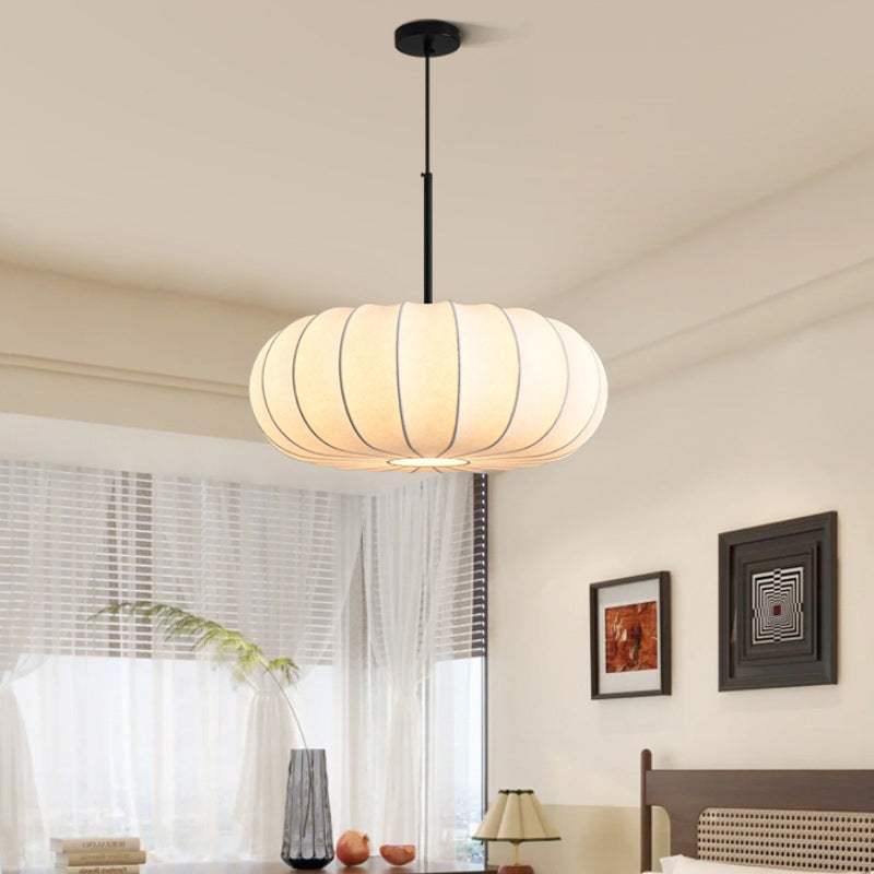 Traditional Japanese Faux Silk Iron Pumpkin Stripe Chandelier - 1/2/3-Light for Bedroom & Living Room