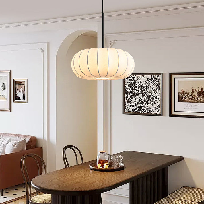 Traditional Japanese Faux Silk Iron Pumpkin Stripe Chandelier - 1/2/3-Light for Bedroom & Living Room
