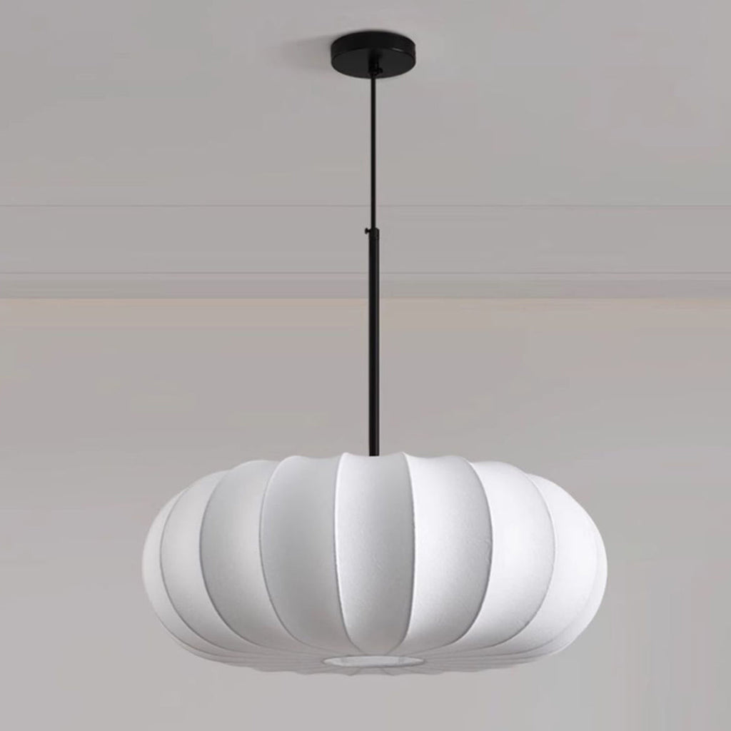 Traditional Japanese Faux Silk Iron Pumpkin Stripe Chandelier - 1/2/3-Light for Bedroom & Living Room