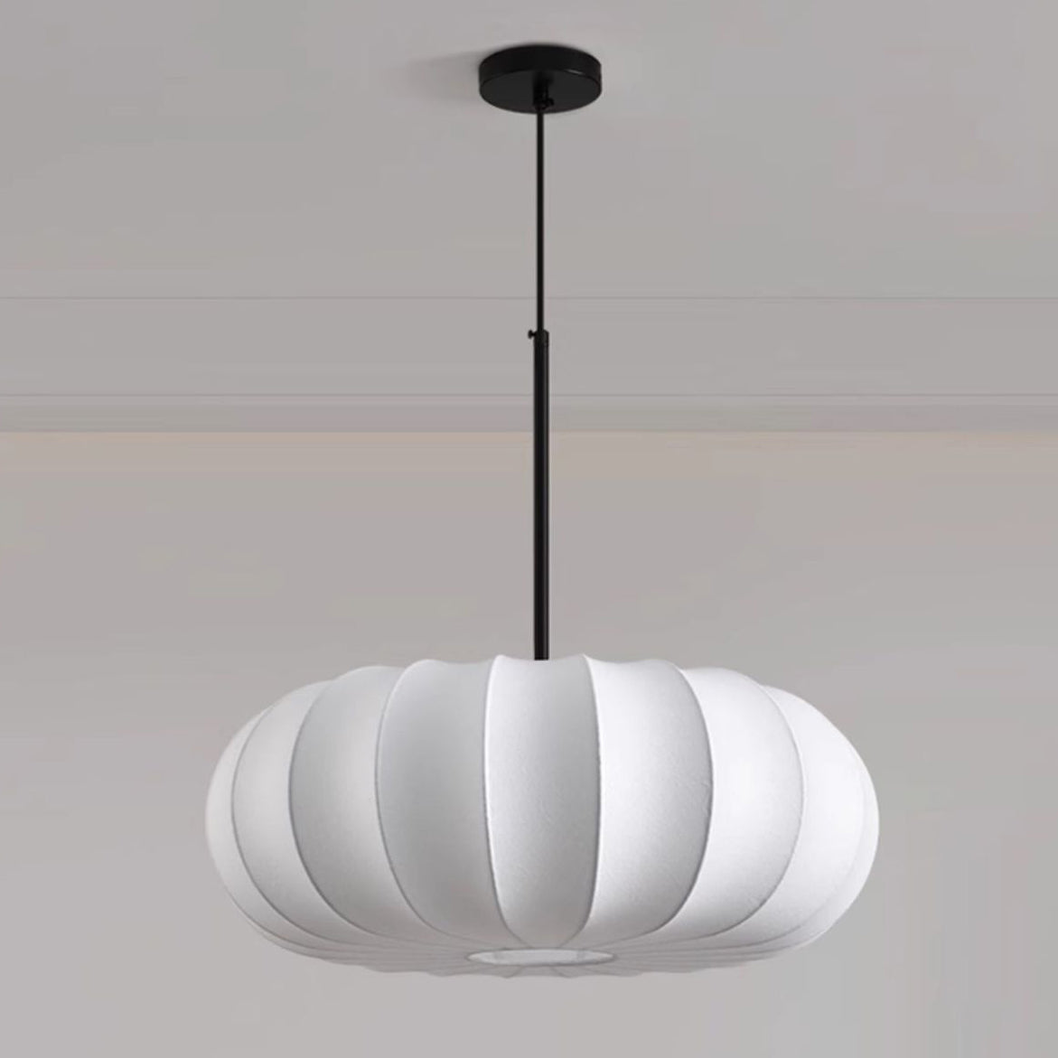 Traditional Japanese Faux Silk Iron Pumpkin Stripe Chandelier - 1/2/3-Light for Bedroom & Living Room