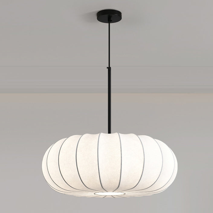 Traditional Japanese Faux Silk Iron Pumpkin Stripe Chandelier - 1/2/3-Light for Bedroom & Living Room