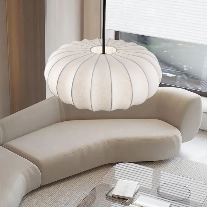 Traditional Japanese Faux Silk Iron Pumpkin Stripe Chandelier - 1/2/3-Light for Bedroom & Living Room