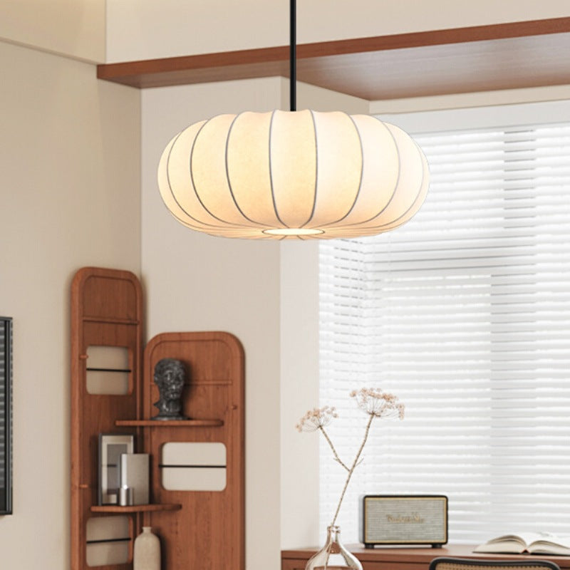 Traditional Japanese Faux Silk Iron Pumpkin Stripe Chandelier - 1/2/3-Light for Bedroom & Living Room