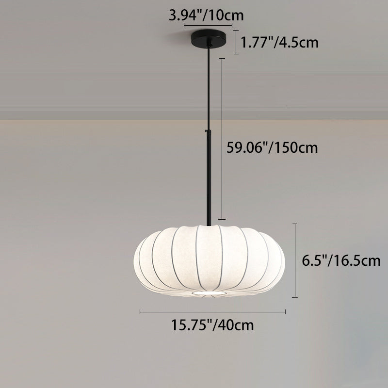 Traditional Japanese Faux Silk Iron Pumpkin Stripe Chandelier - 1/2/3-Light for Bedroom & Living Room